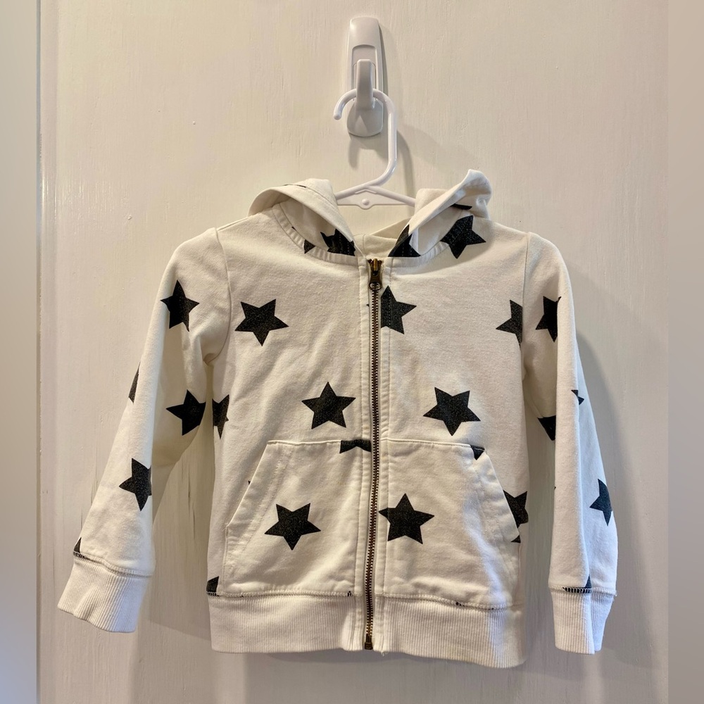 Primary - White with Black Star Zip Hoodie - 18-24 mo